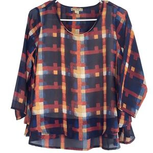 00718 Emerge World Wear‎ Plaid Overlay Tunic Top Women's Size S